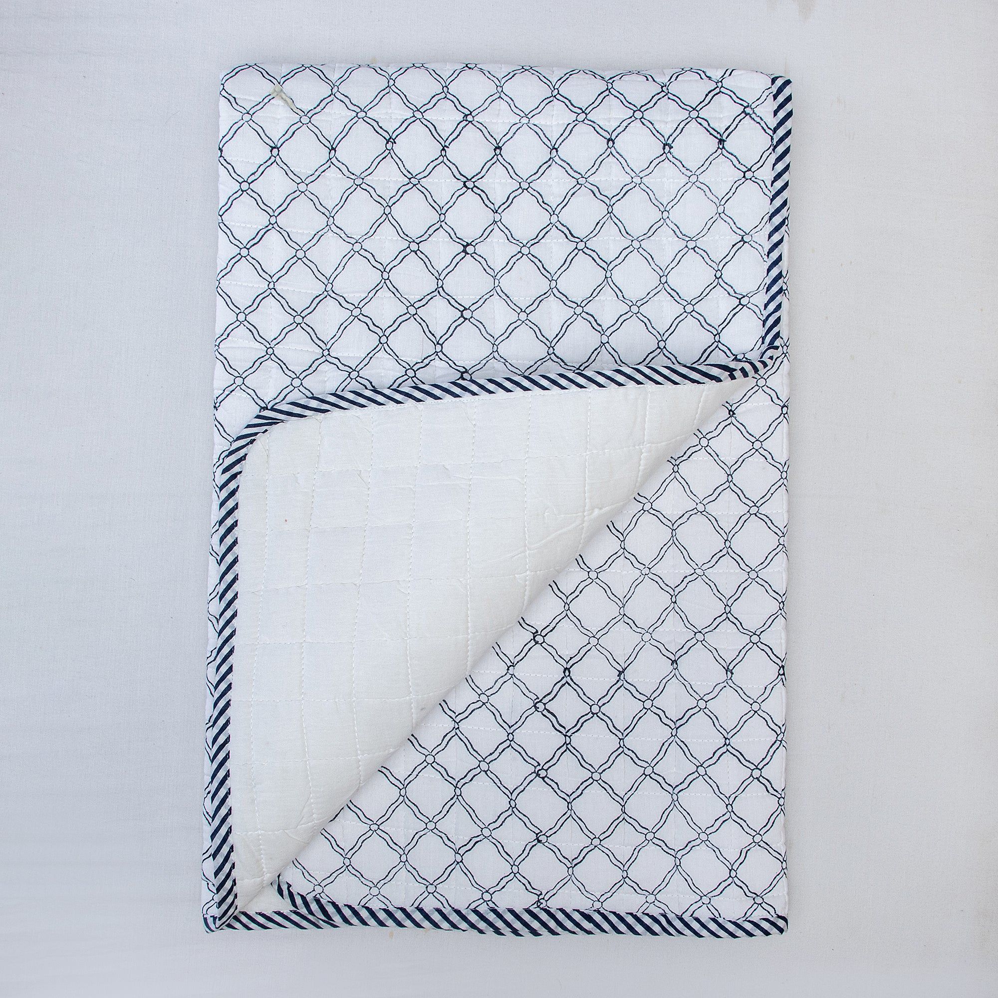 Blue Geometric Hand Printed Soft Cotton Baby Blankets For Winter 112